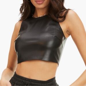 Good American Faux Leather Crop Sleeveless Tank Top Back Zip Black Size XL NWT